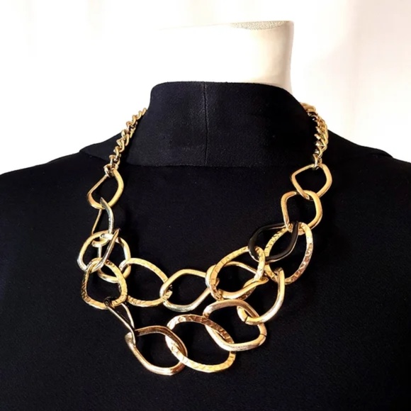 Organic Gold Tone Link Double Strand Necklace - Picture 6 of 6